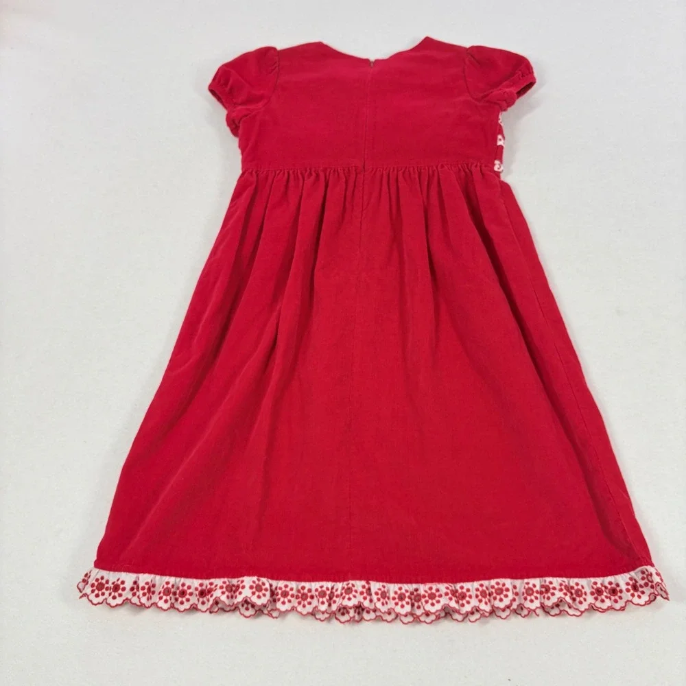 Hanna Andersson Corduroy Dress Girls 140 Size 10 Red Ruffle Lace Holiday Festive